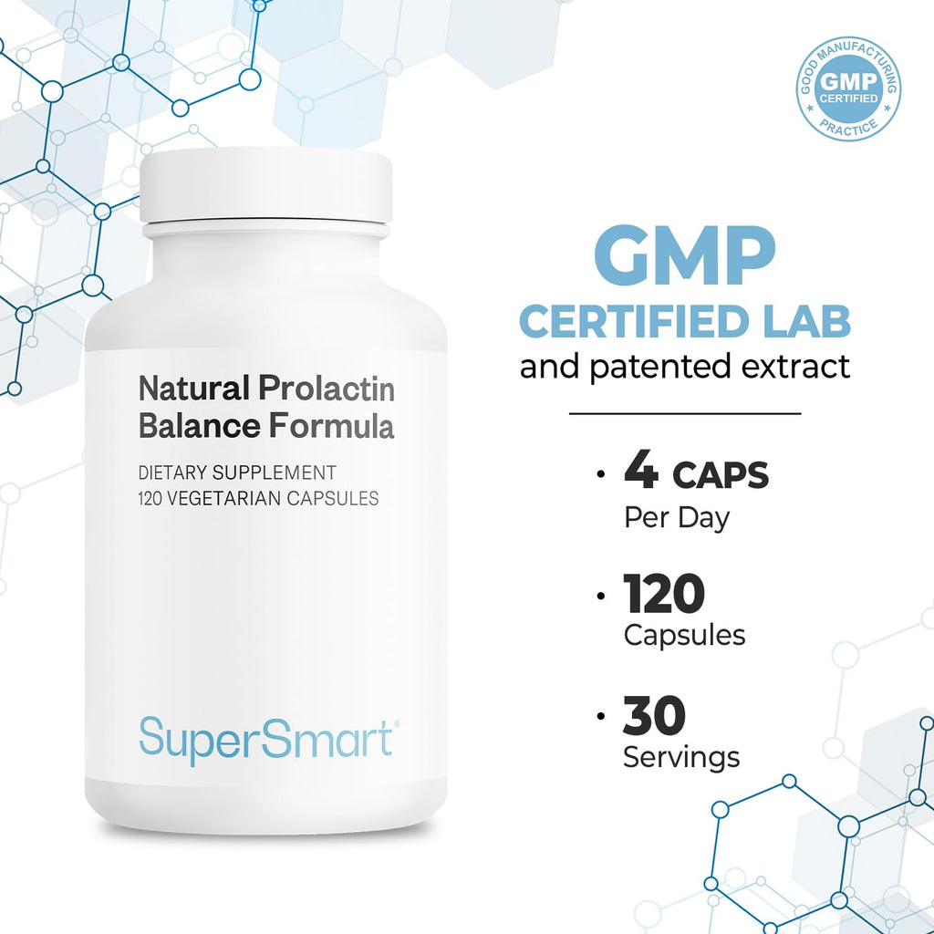 Supersmart - Natural Prolactin Balance Formula - with p5p Vitamin B6, Maca Root, Ashwagandha | Gluten Free - 120 Vegetarian Capsules - TrustMedUSA