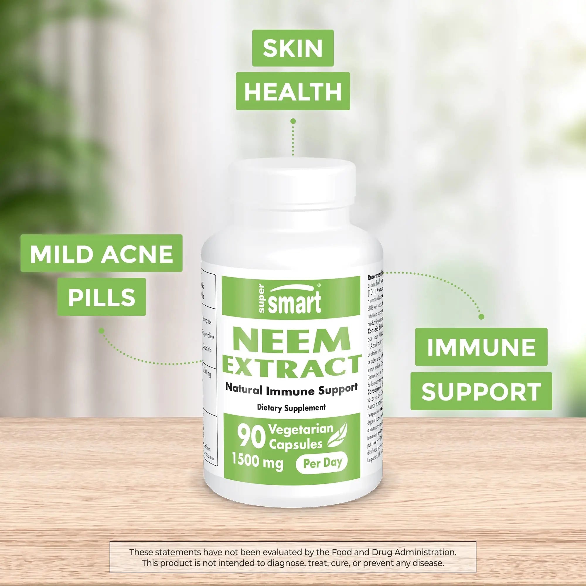 Supersmart - Neem Supplement 1500 mg per Day (Azadirachta Indica Leaf Oil Extract) - TrustMedUSA
