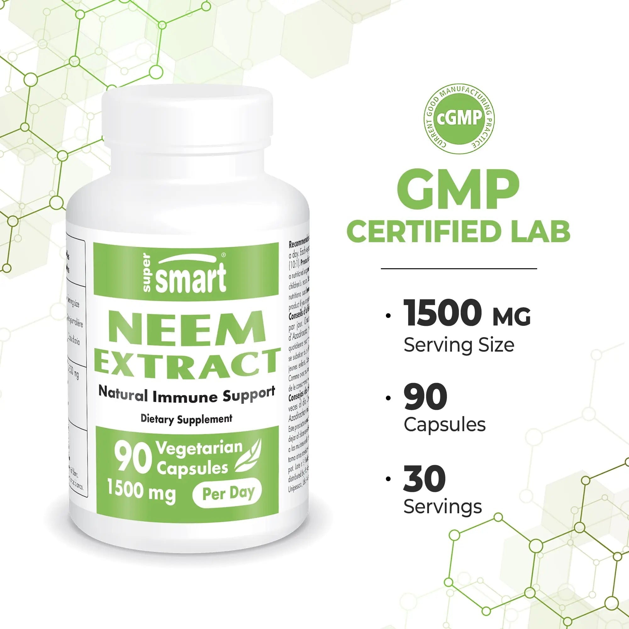 Supersmart - Neem Supplement 1500 mg per Day (Azadirachta Indica Leaf Oil Extract) - TrustMedUSA