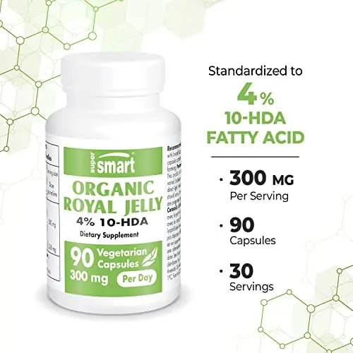 Supersmart - Organic Royal Jelly 300mg per Day (High Strength 4% 10-HDA) - Freeze - TrustMedUSA