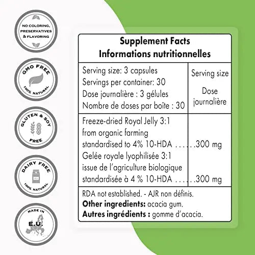 Supersmart - Organic Royal Jelly 300mg per Day (High Strength 4% 10-HDA) - Freeze - TrustMedUSA