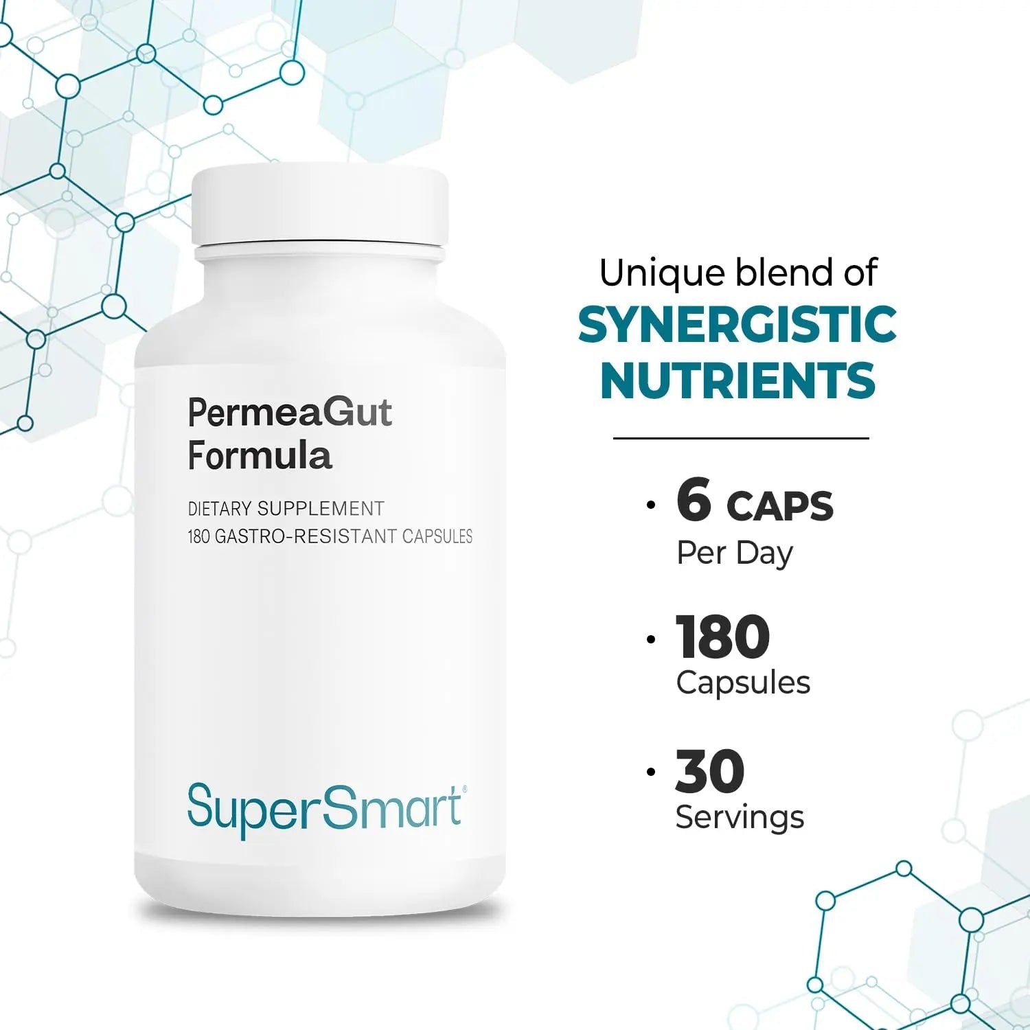 Supersmart PermeaGut Formula (High Potency) - with L-Glutamine, ButiShield Calcium Butyrate, Zinc-L-Carnosine - Gut Barrier Support | Vegan & Gluten Free - 180 Gastro-Resistant Capsules - TrustMedUSA