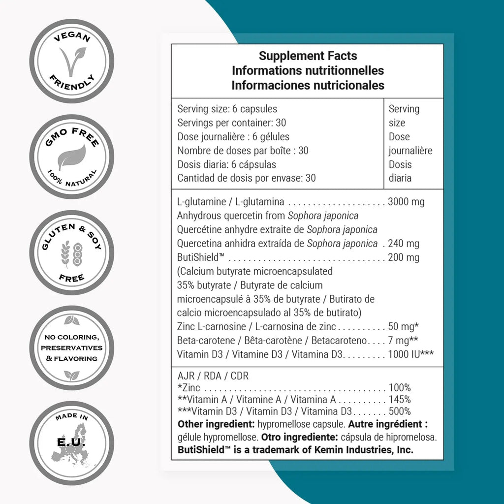 Supersmart PermeaGut Formula (High Potency) - with L-Glutamine, ButiShield Calcium Butyrate, Zinc-L-Carnosine - Gut Barrier Support | Vegan & Gluten Free - 180 Gastro-Resistant Capsules - TrustMedUSA