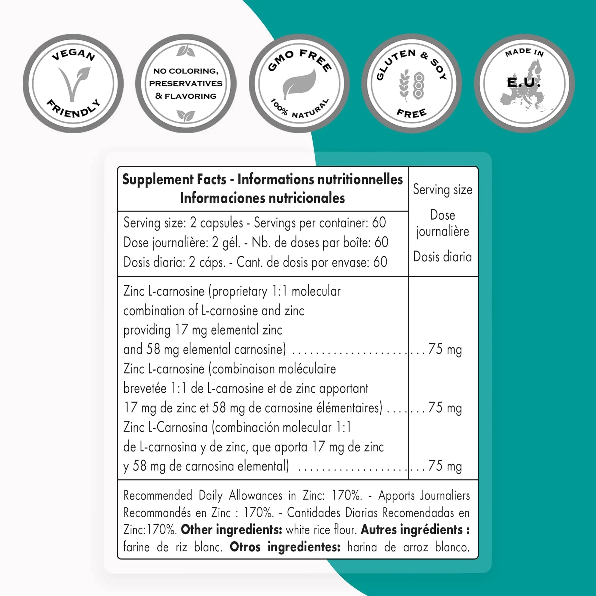 SuperSmart - Zinc L-Carnosine 75mg per Day (Well-Tolerated) - Zinc Carnosine Supplemen - TrustMedUSA