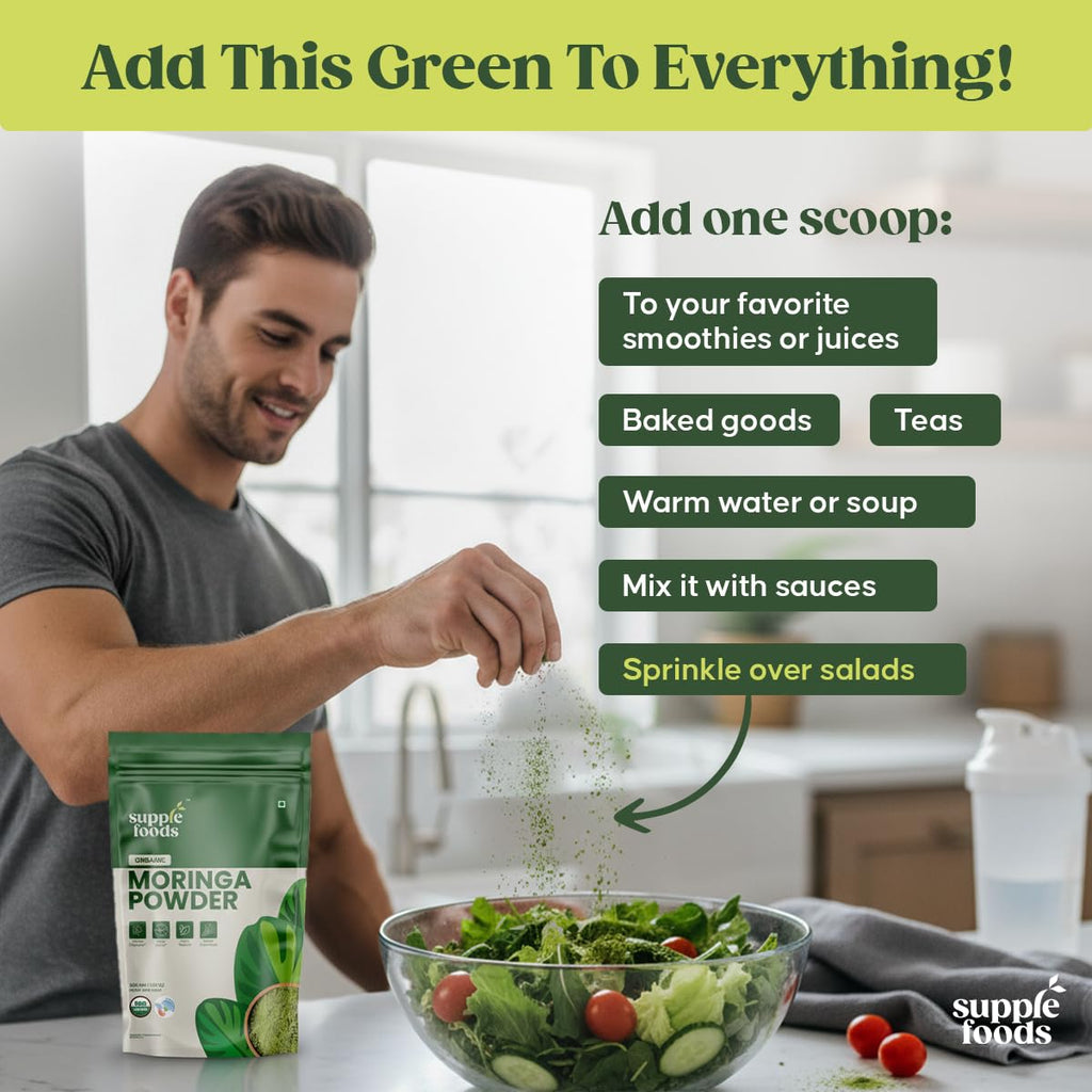 supplefoods Organic Moringa Powder 200 g / 7.05 oz | 100% Natural Green Superfood | Assists Digestion & Daily Detox | Finely Milled Moringa Leaf Powder | USDA Certified Organic Dietary Supplement - TrustMedUSA