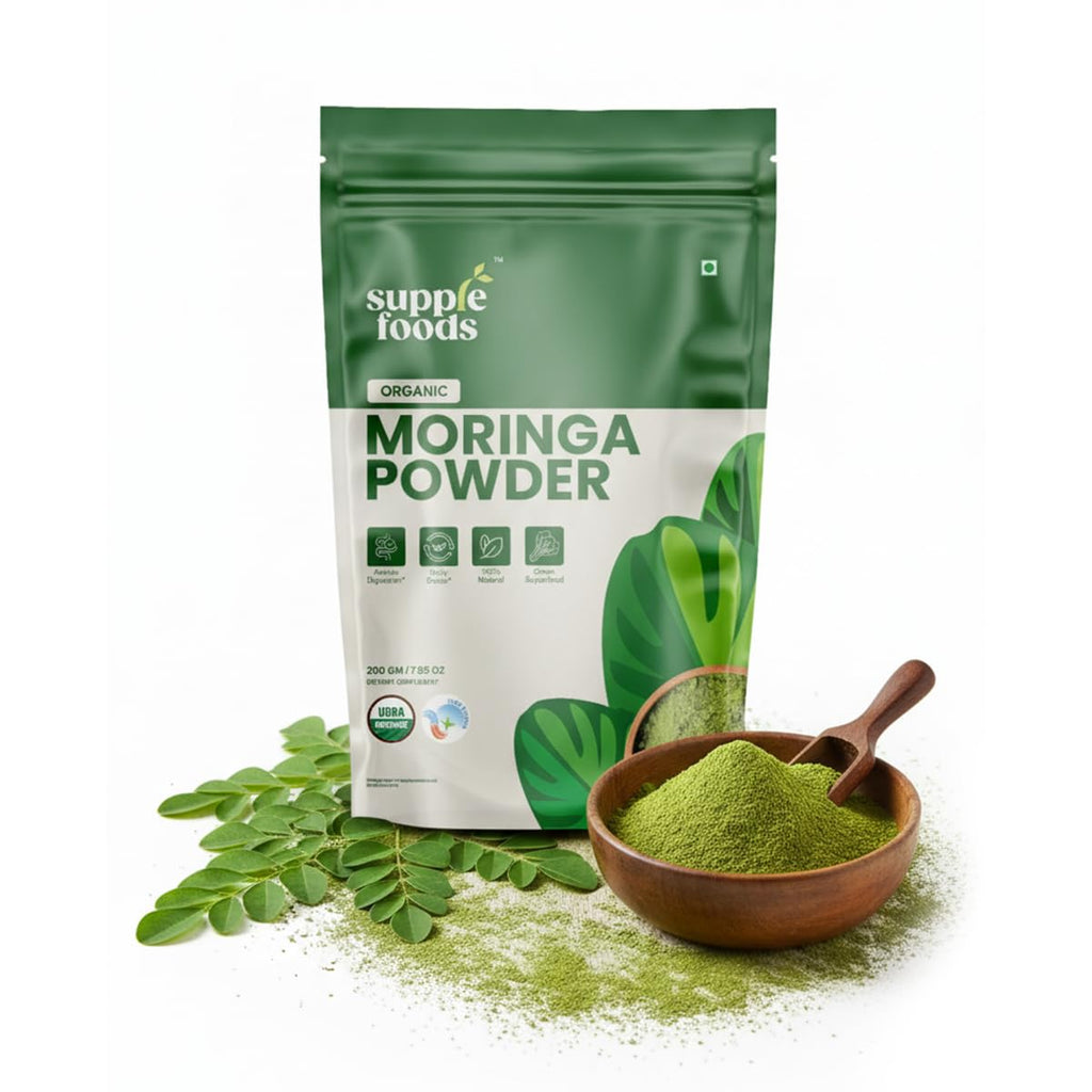 supplefoods Organic Moringa Powder 200 g / 7.05 oz | 100% Natural Green Superfood | Assists Digestion & Daily Detox | Finely Milled Moringa Leaf Powder | USDA Certified Organic Dietary Supplement - TrustMedUSA