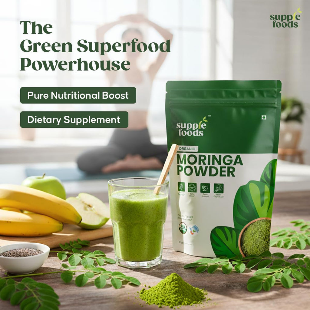 supplefoods Organic Moringa Powder 200 g / 7.05 oz | 100% Natural Green Superfood | Assists Digestion & Daily Detox | Finely Milled Moringa Leaf Powder | USDA Certified Organic Dietary Supplement - TrustMedUSA
