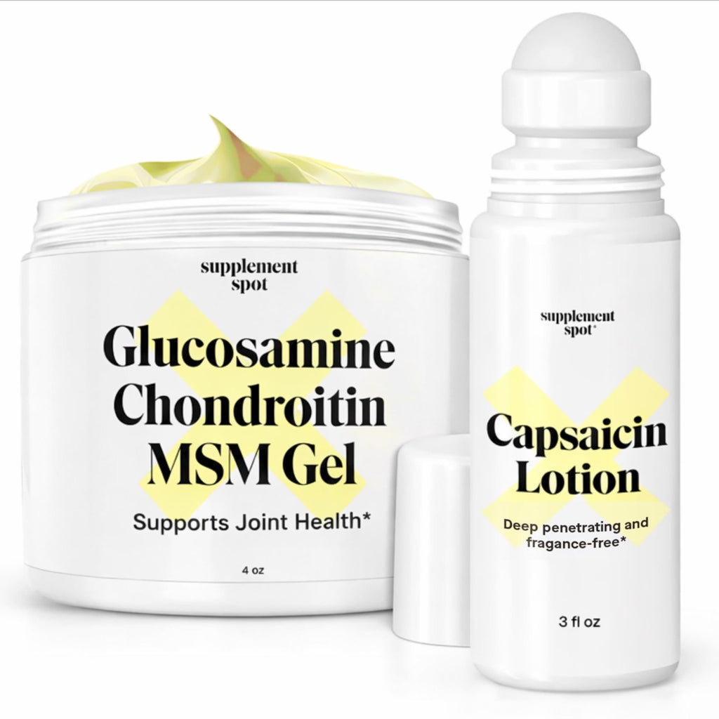 Supplement Spot Capsaicin Roll-On Cream 0.075% - Glucosamine Chondroitin MSM Gel with Bromelain – Joint & Muscle Care Bundle - TrustMedUSA