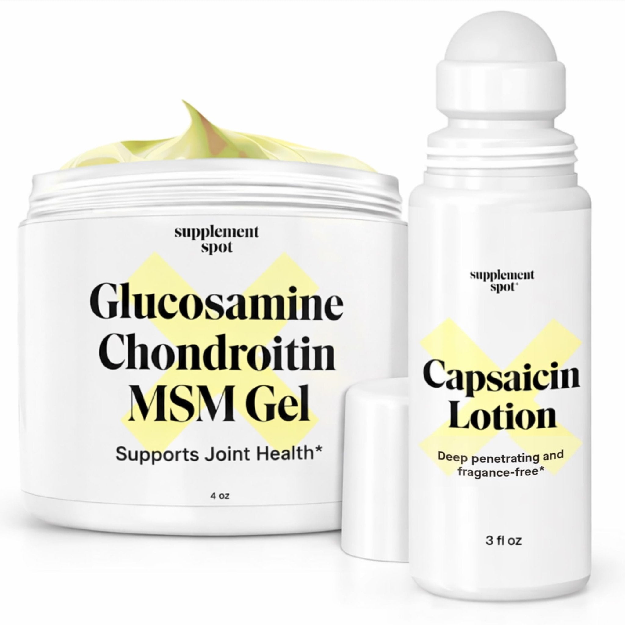 Supplement Spot Capsaicin Roll-On Cream 0.075% - Glucosamine Chondroitin MSM Gel with Bromelain – Joint & Muscle Care Bundle - TrustMedUSA