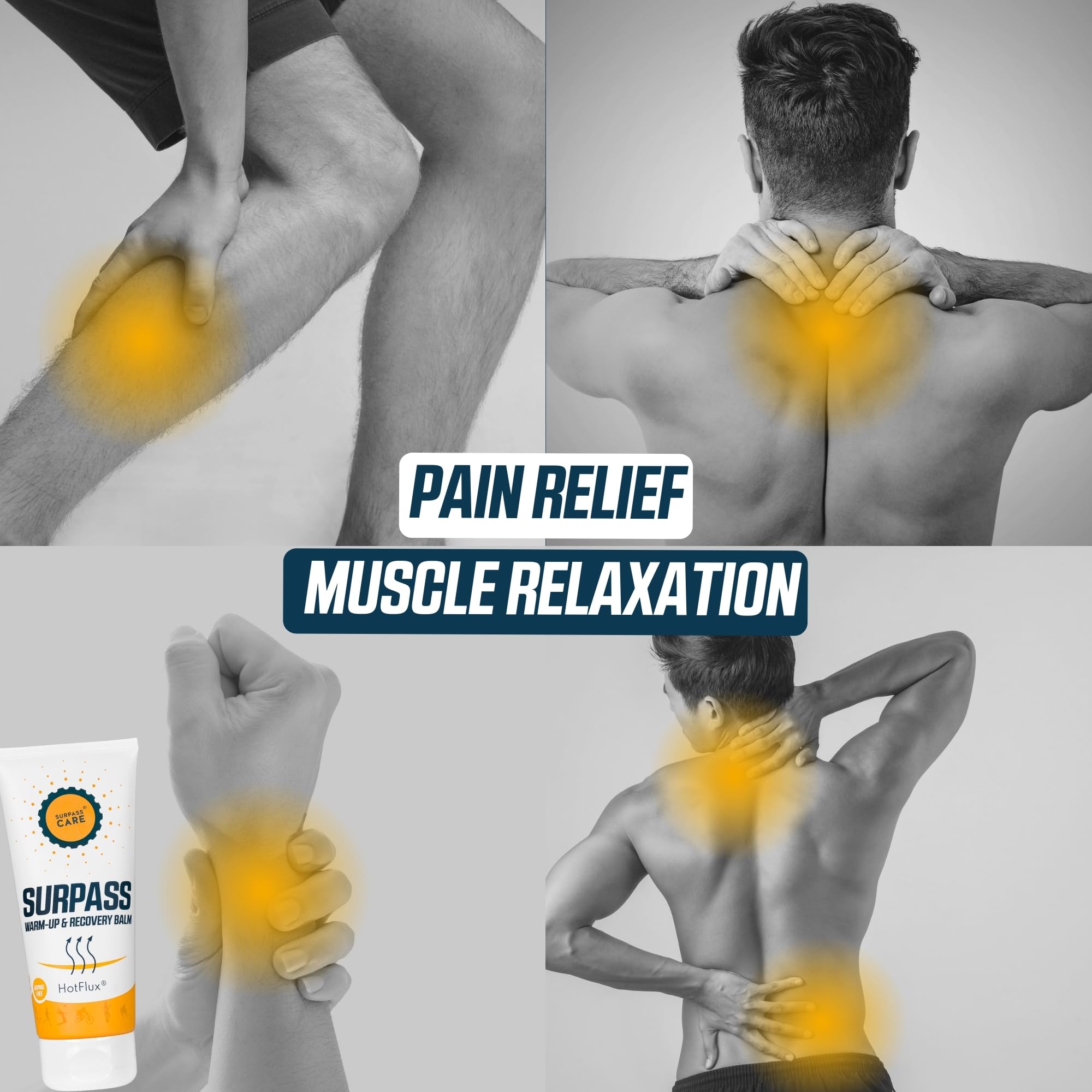 Surpass Warm up & Recovery Balm 6.76oz - HotFlux Muscle & Joints Relief Rub - Innovative Body Warming - After Sport Recovery Support - Feet, Neck & Shoulders, Lower Back, Knees - No Irritation - TrustMedUSA