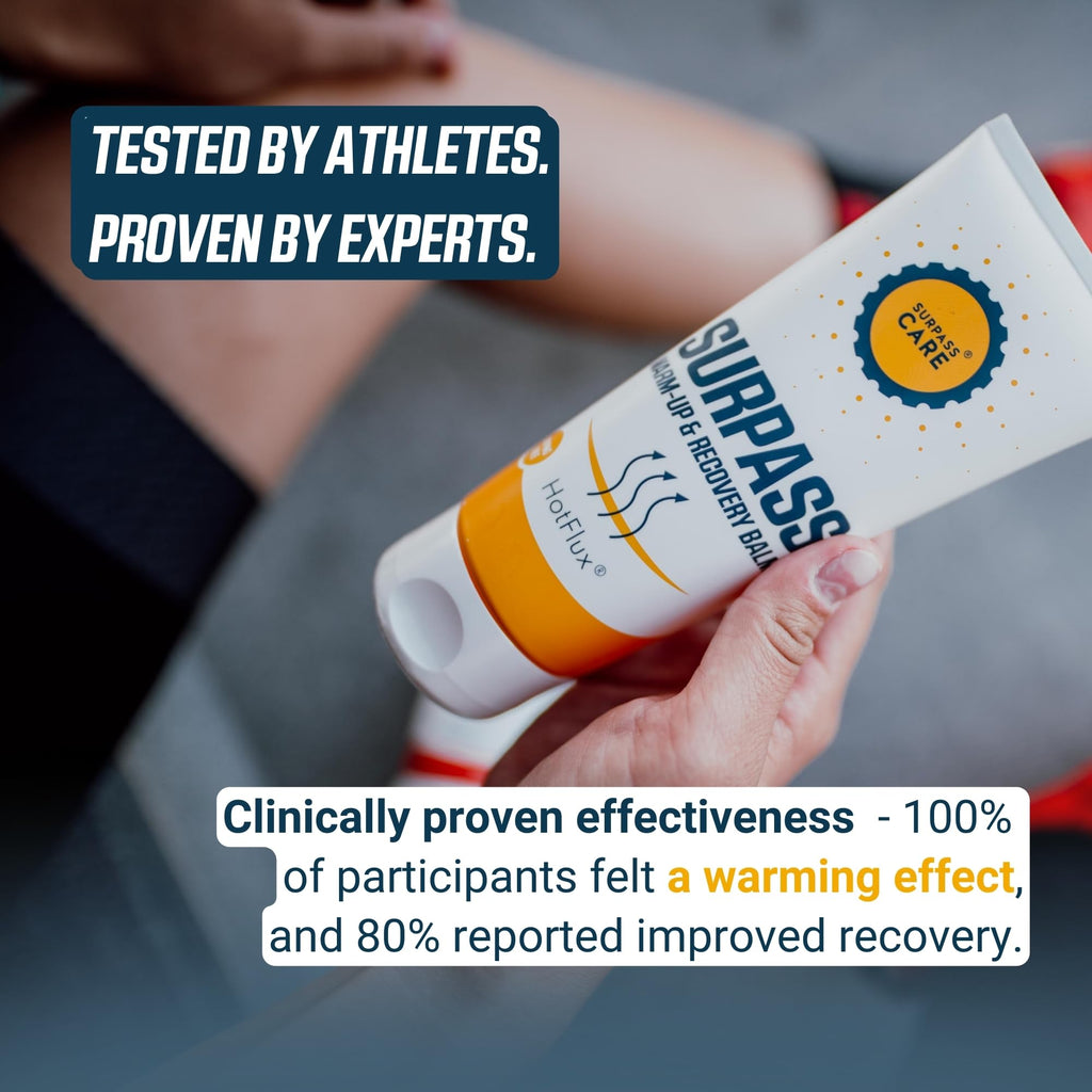 Surpass Warm up & Recovery Balm 6.76oz - HotFlux Muscle & Joints Relief Rub - Innovative Body Warming - After Sport Recovery Support - Feet, Neck & Shoulders, Lower Back, Knees - No Irritation - TrustMedUSA