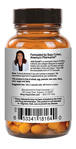 Suzy Cohen Joint Script Joint Support Supplement with Hyaluronic Acid, C3 Curcumin Turmeric Extract, MSM, Collagen Peptides, Ginger, and Boswellia for Maximum Flexibility, Tendon and Cartilage Health - TrustMedUSA