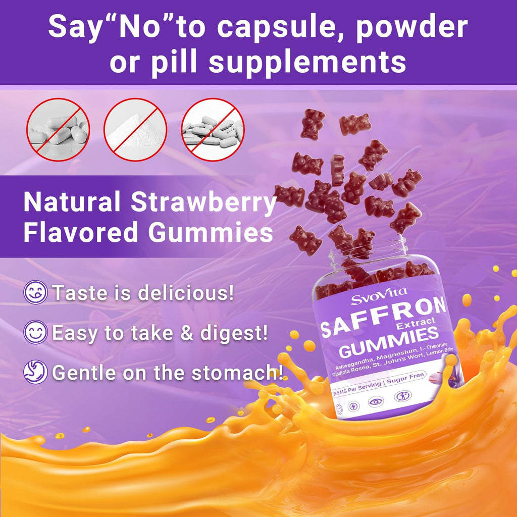 Svovita Saffron Supplements Gummies with Saffron Extract, Sugar Free 60 Count - TrustMedUSA