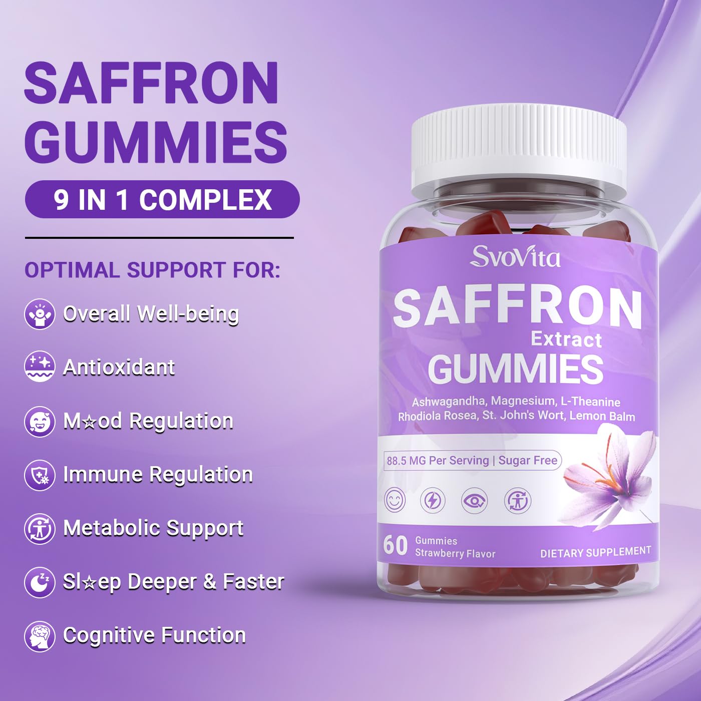 Svovita Saffron Supplements Gummies with Saffron Extract, Sugar Free 60 Count - TrustMedUSA