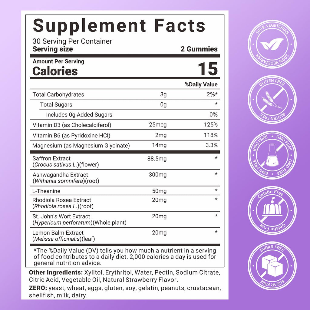 Svovita Saffron Supplements Gummies with Saffron Extract, Sugar Free 60 Count - TrustMedUSA