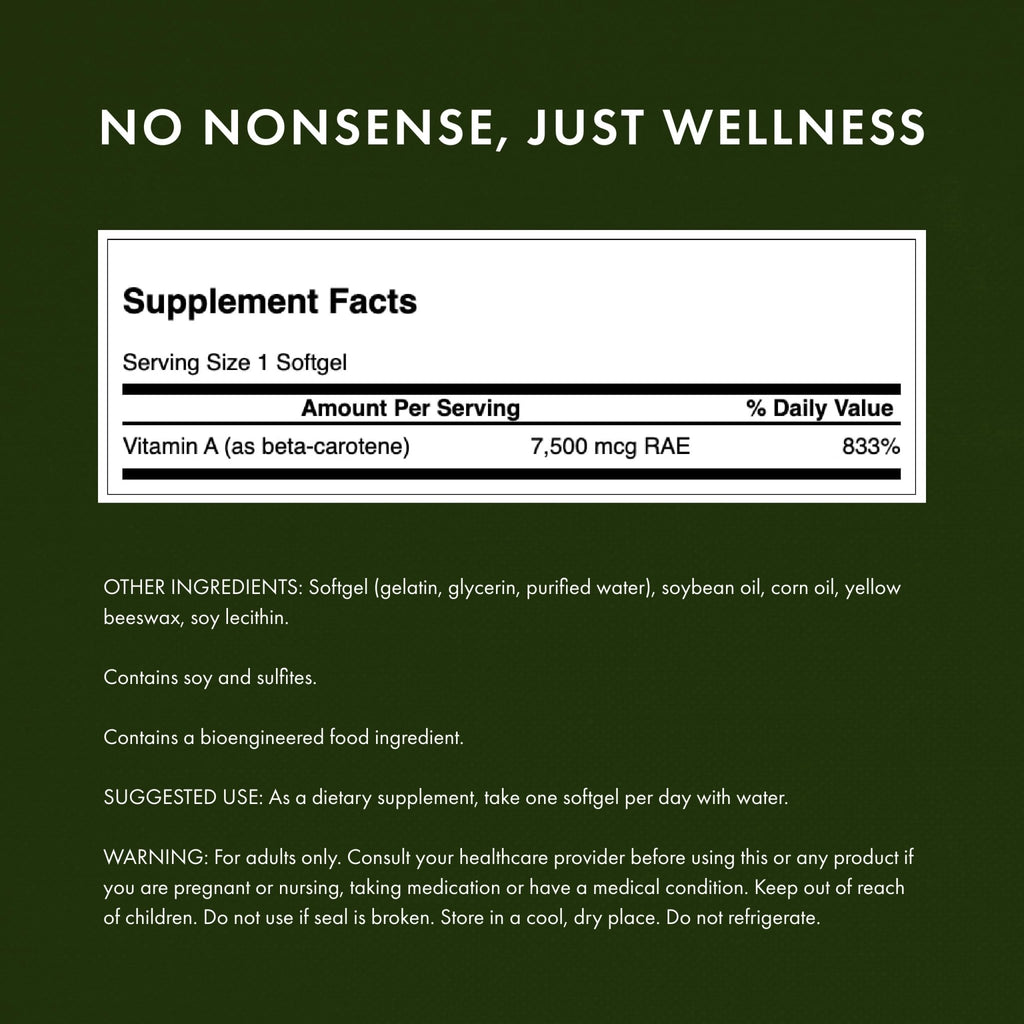 Swanson Beta-Carotene Vitamin A 25,000 IU Eye and Skin Health Supplement for Adults Seeking Vision and Immune Support - 7,500 mcg (300 Softgels) - TrustMedUSA