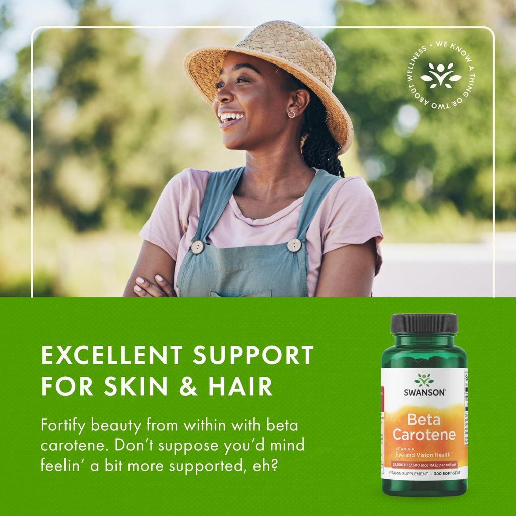 Swanson Beta-Carotene Vitamin A 25,000 IU Eye and Skin Health Supplement for Adults Seeking Vision and Immune Support - 7,500 mcg (300 Softgels) - TrustMedUSA
