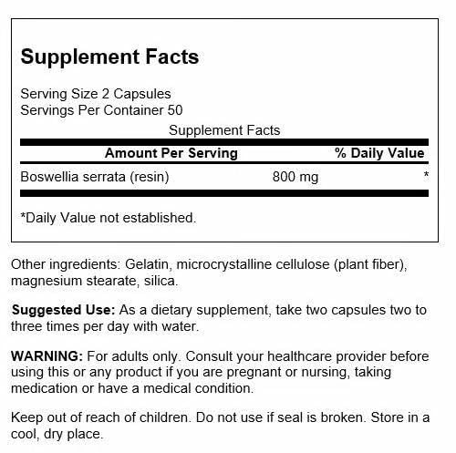 Swanson Boswellia - Herbal Supplement Promoting Joint Support - Ayurvedic Herb for Joint Flexibility & Mobility Support - Made with Boswellia Serrata Resin - (100 Capsules) (4 Pack) - TrustMedUSA