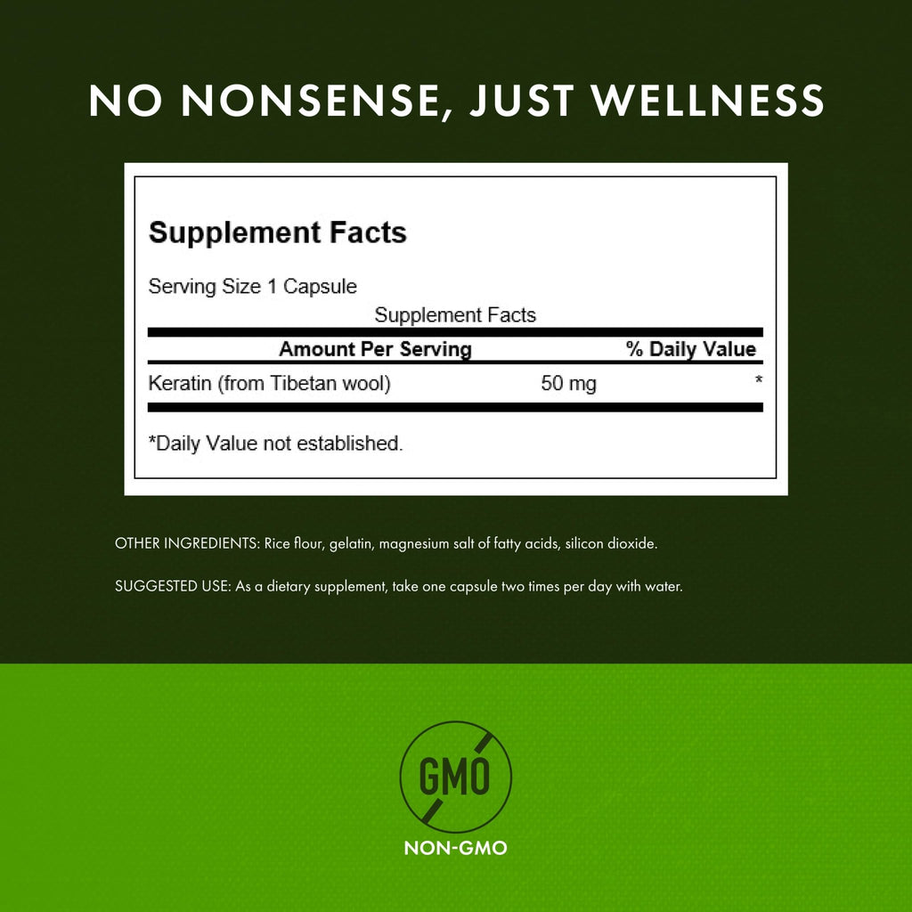Swanson Keratin (from Tibetan Wool) - Natural Supplement Promoting Healthy Joints, Hair, Skin & Nails - Helps Nourish Healthy Connective Tissues - (60 Capsules, 50mg Each) - TrustMedUSA