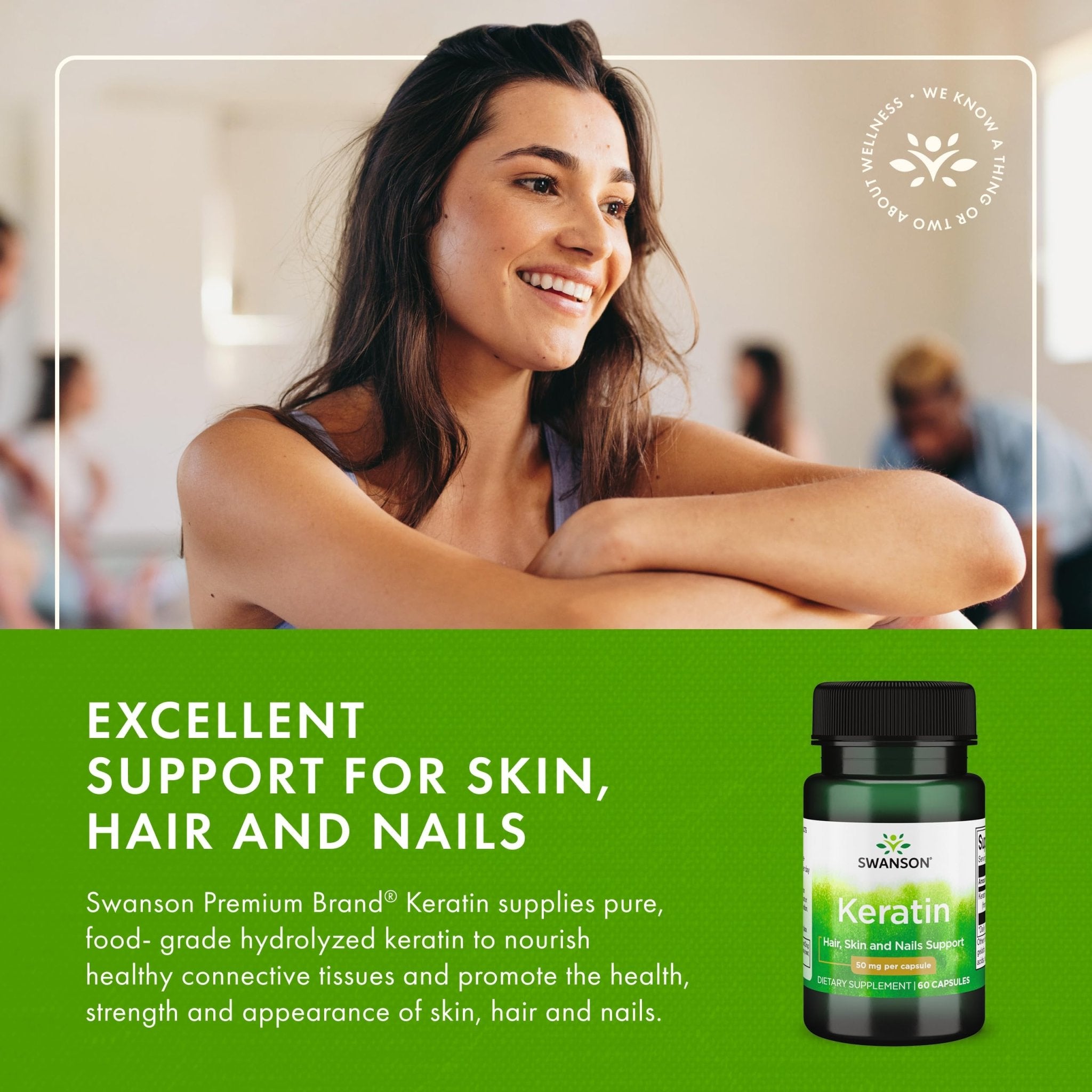 Swanson Keratin (from Tibetan Wool) - Natural Supplement Promoting Healthy Joints, Hair, Skin & Nails - Helps Nourish Healthy Connective Tissues - (60 Capsules, 50mg Each) - TrustMedUSA