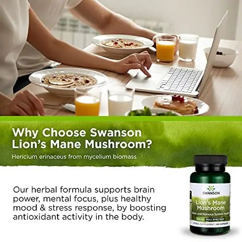 Swanson Lion's Mane Mushroom Capsules - 500 mg Each, 60 Capsules - TrustMedUSA