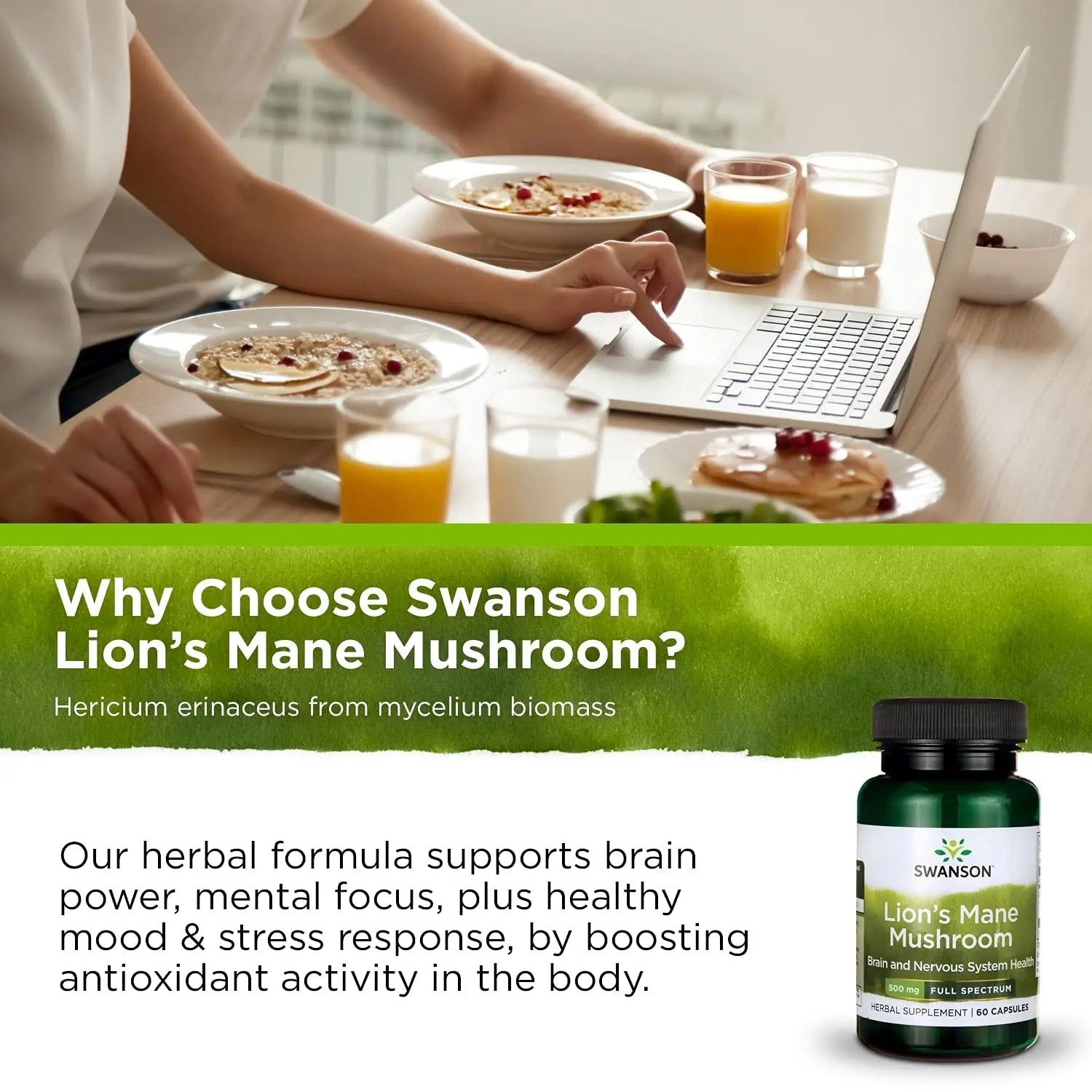 Swanson Lion's Mane Mushroom Capsules - 500 mg Each, 60 Capsules - TrustMedUSA
