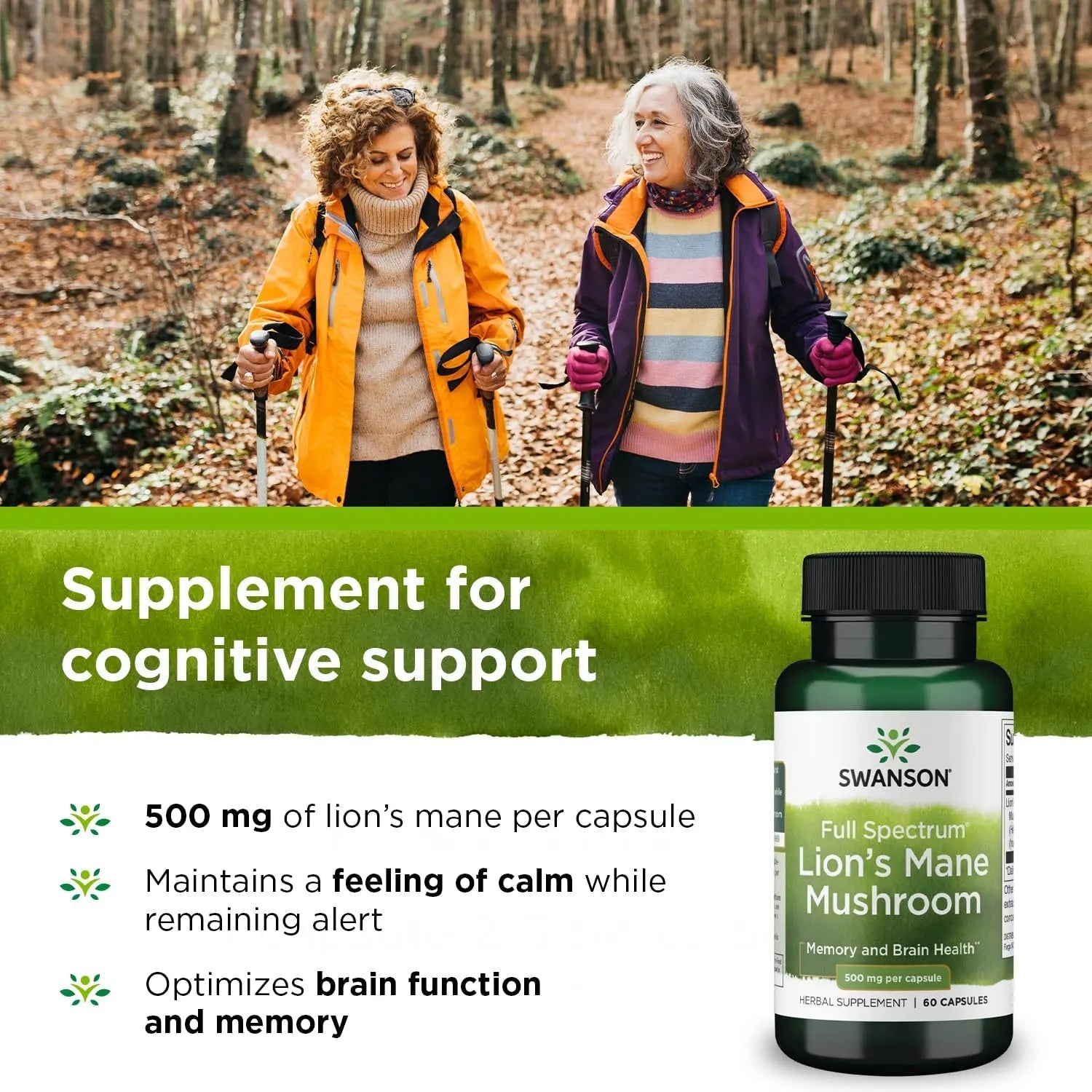 Swanson Lion's Mane Mushroom Capsules - 500 mg Each, 60 Capsules - TrustMedUSA