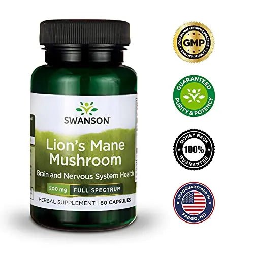 Swanson Lion's Mane Mushroom Capsules - 500 mg Each, 60 Capsules - TrustMedUSA