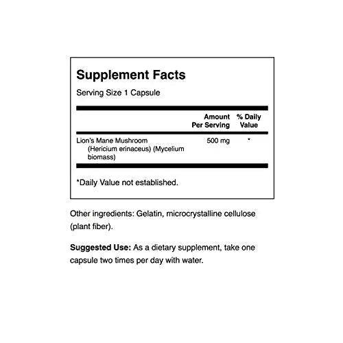 Swanson Lion's Mane Mushroom Capsules - 500 mg Each, 60 Capsules - TrustMedUSA