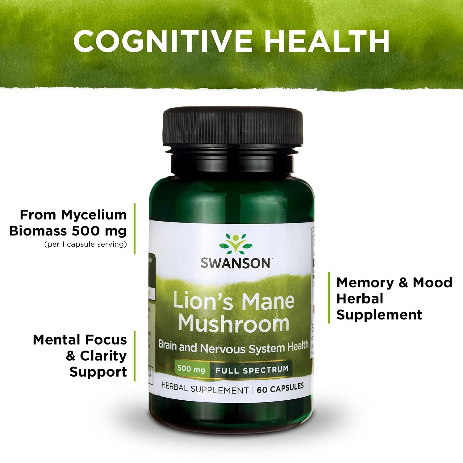 Swanson Lion's Mane Mushroom Capsules - 500 mg Each, 60 Capsules - TrustMedUSA
