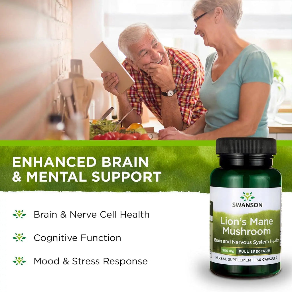 Swanson Lion's Mane Mushroom Capsules - 500 mg Each, 60 Capsules - TrustMedUSA