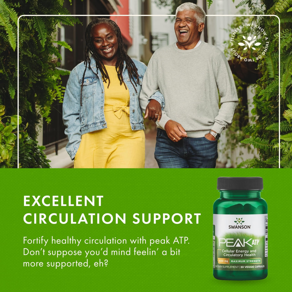 Swanson Maximum Strength Peak ATP-Natural Supplement Promoting Cellular Energy Support-Supports Physical Performance and Promotes Healthy Blood Flow Support-(30 Veggie Capsules, 400mg Each) 1 Pack - TrustMedUSA
