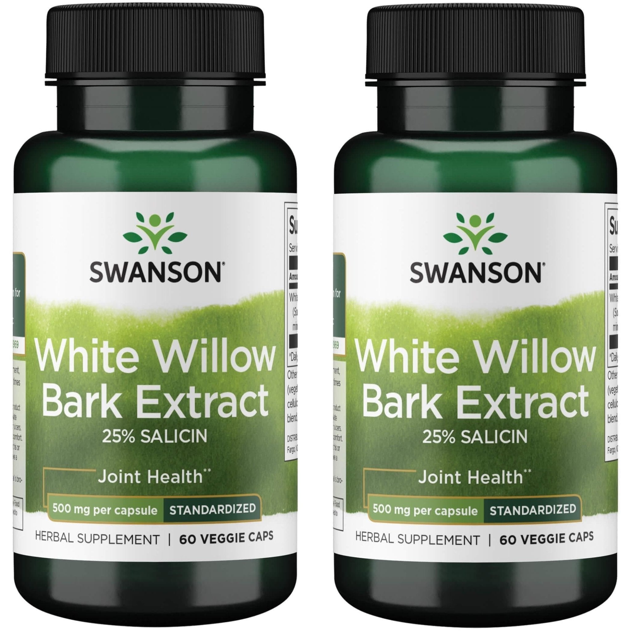 Swanson Maximum Strength White Willow Bark Extract-Promotes Joint Support & Muscle Relief-Standardized to 25% Salicin-Natural Supplement with No Stomach Irritation (60 Veggie Caps, 500mg Each) 2 Pack - TrustMedUSA