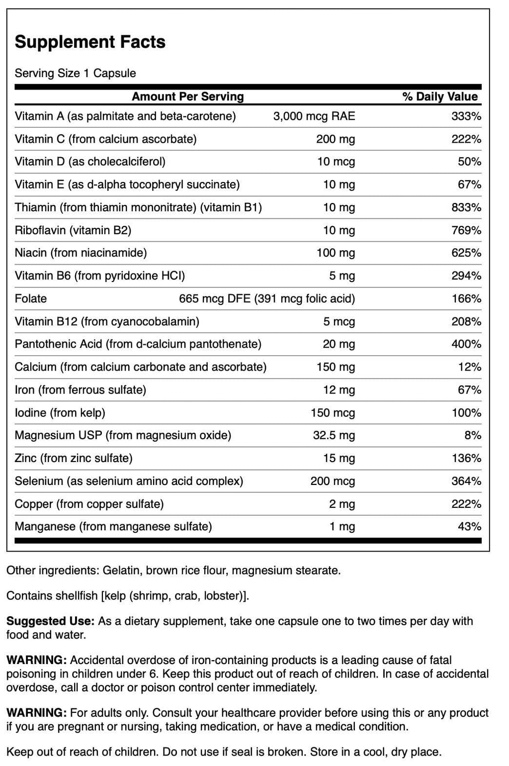 Swanson Multi and Mineral Daily Men's Women's Multivitamin Multimineral Health Supplement 100 Capsules (Caps) - TrustMedUSA