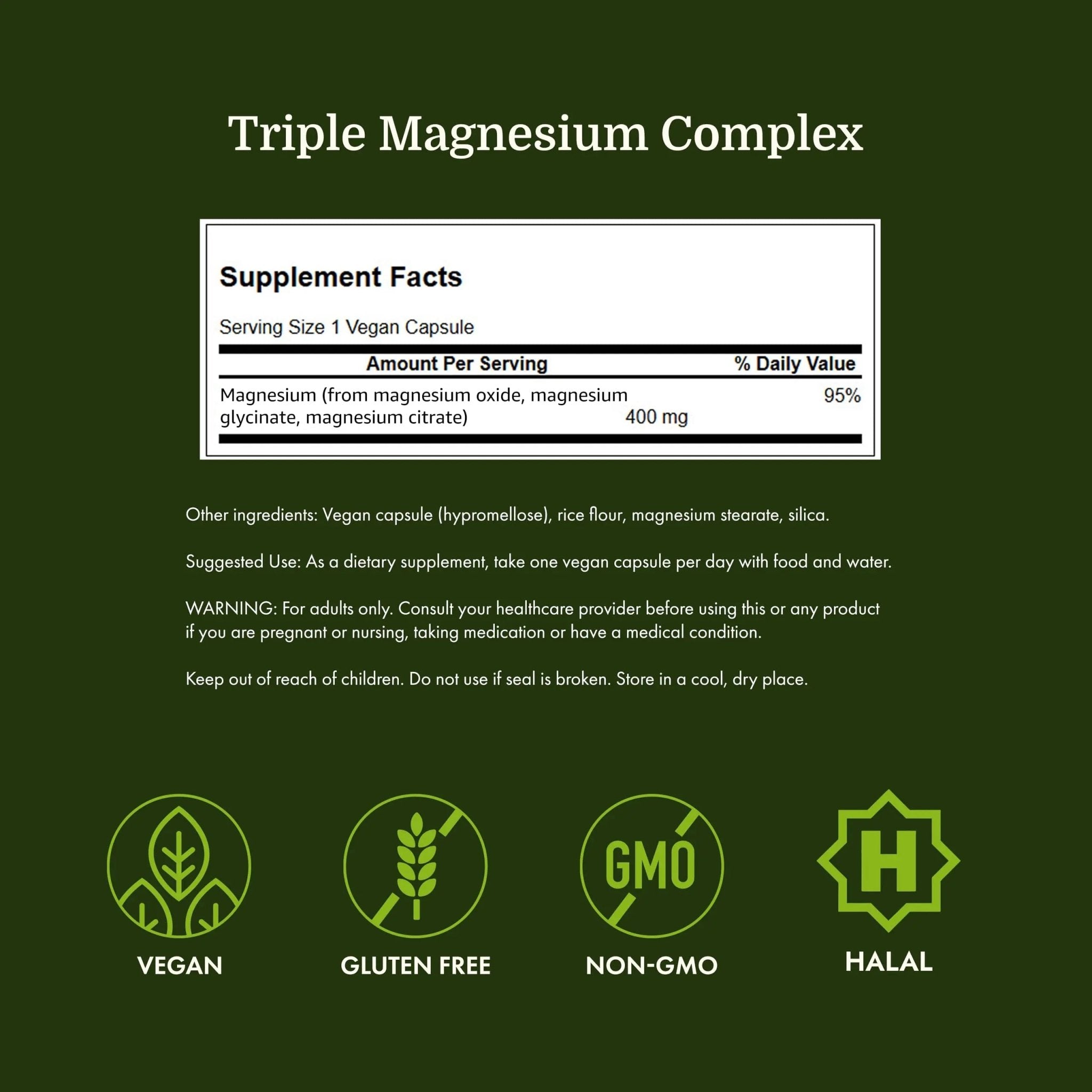 Swanson Triple Magnesium Complex - 100 Capsules, 400mg Each - TrustMedUSA