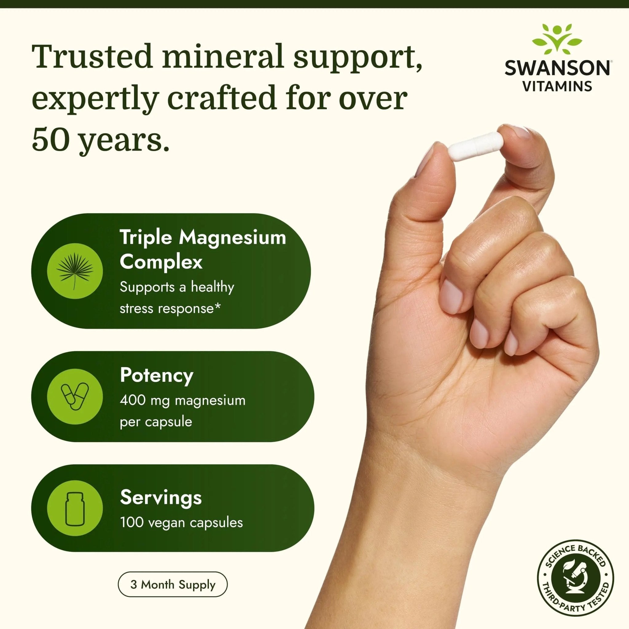 Swanson Triple Magnesium Complex - 100 Capsules, 400mg Each - TrustMedUSA