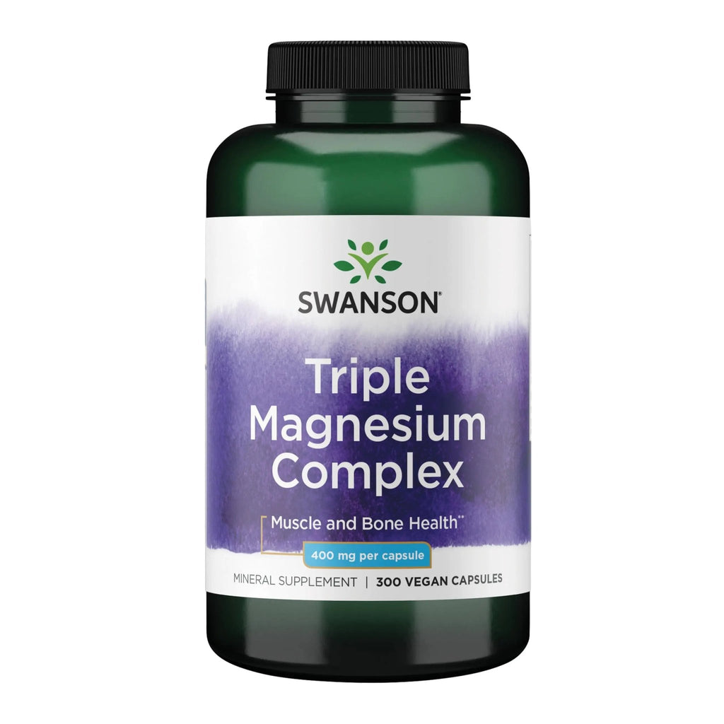 Swanson Triple Magnesium Complex Bone, Nerve, and Muscle Support Supplement for Adults Seeking Optimal Magnesium Absorption - 400 mg (300 Vegan Capsules) - TrustMedUSA