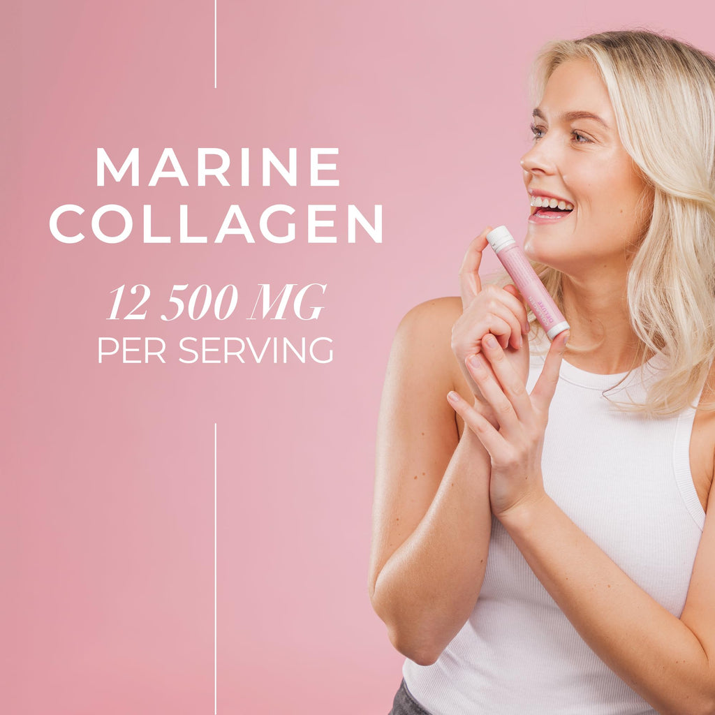 Swedish Collagen Deluxe, 12,500 mg Hydrolyzed Marine Collagen Liquid Supplement - 20 x 25 ml Daily Shots | Hyaluronic Acid, Biotin & Vitamin C for Healthy Hair, Skin, Nails & Joints | Sugar-Free - Maple Wellness Supplements