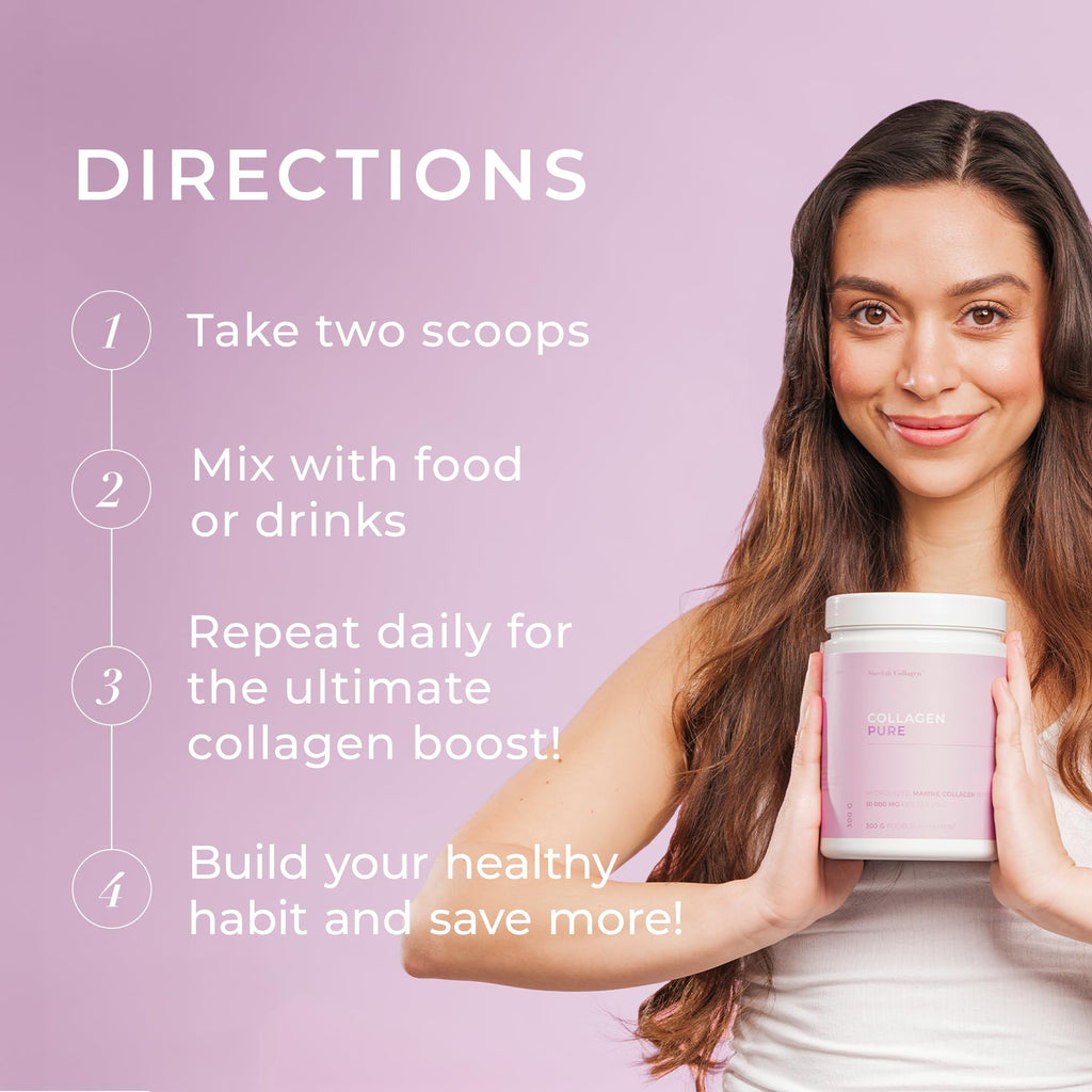 Swedish Collagen - Hydrolyzed Marine Collagen 10,000 mg Powder Supplement - Pack of 300 g, 30 Day Supply | Pure Peptide for Healthy Hair, Skin, Nails & Joints I 100% Natural & Gluten Free | Sugar-Free - Maple Wellness Supplements