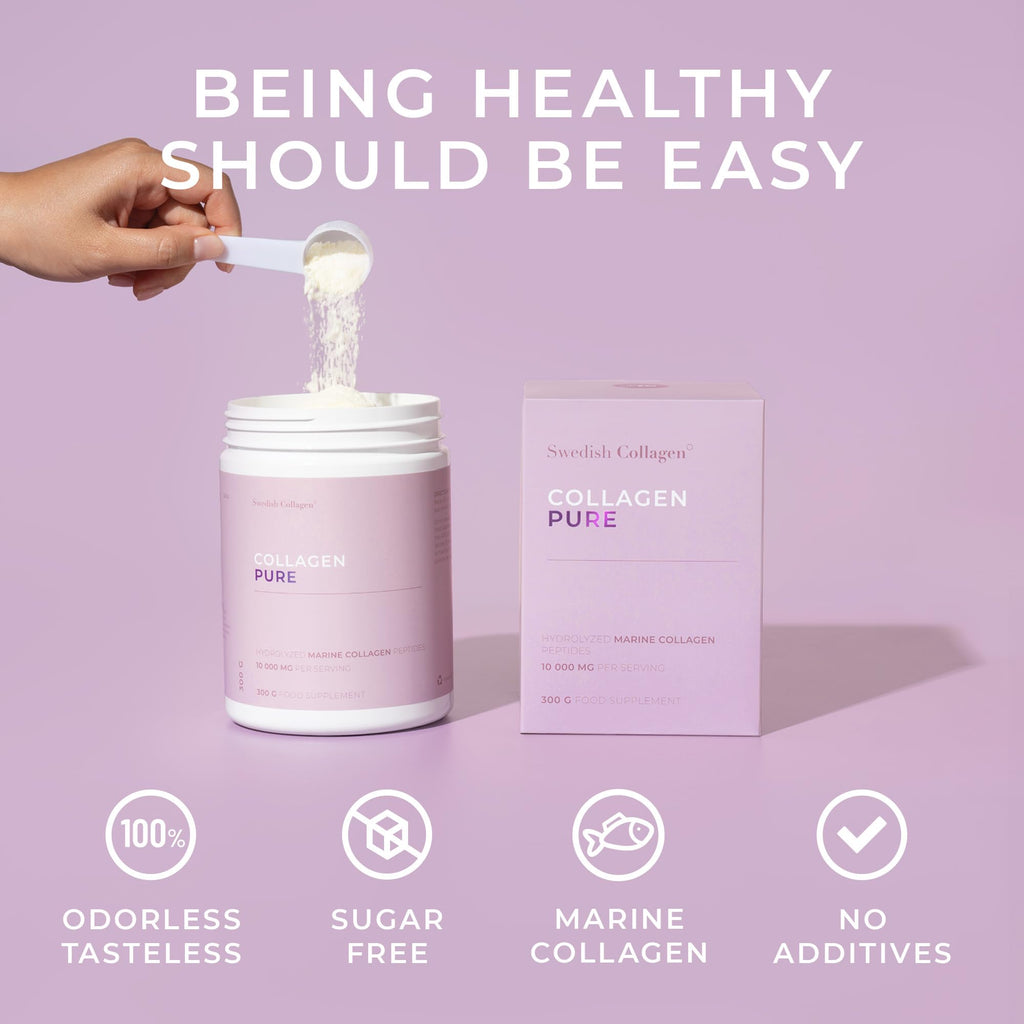 Swedish Collagen - Hydrolyzed Marine Collagen 10,000 mg Powder Supplement - Pack of 300 g, 30 Day Supply | Pure Peptide for Healthy Hair, Skin, Nails & Joints I 100% Natural & Gluten Free | Sugar-Free - Maple Wellness Supplements