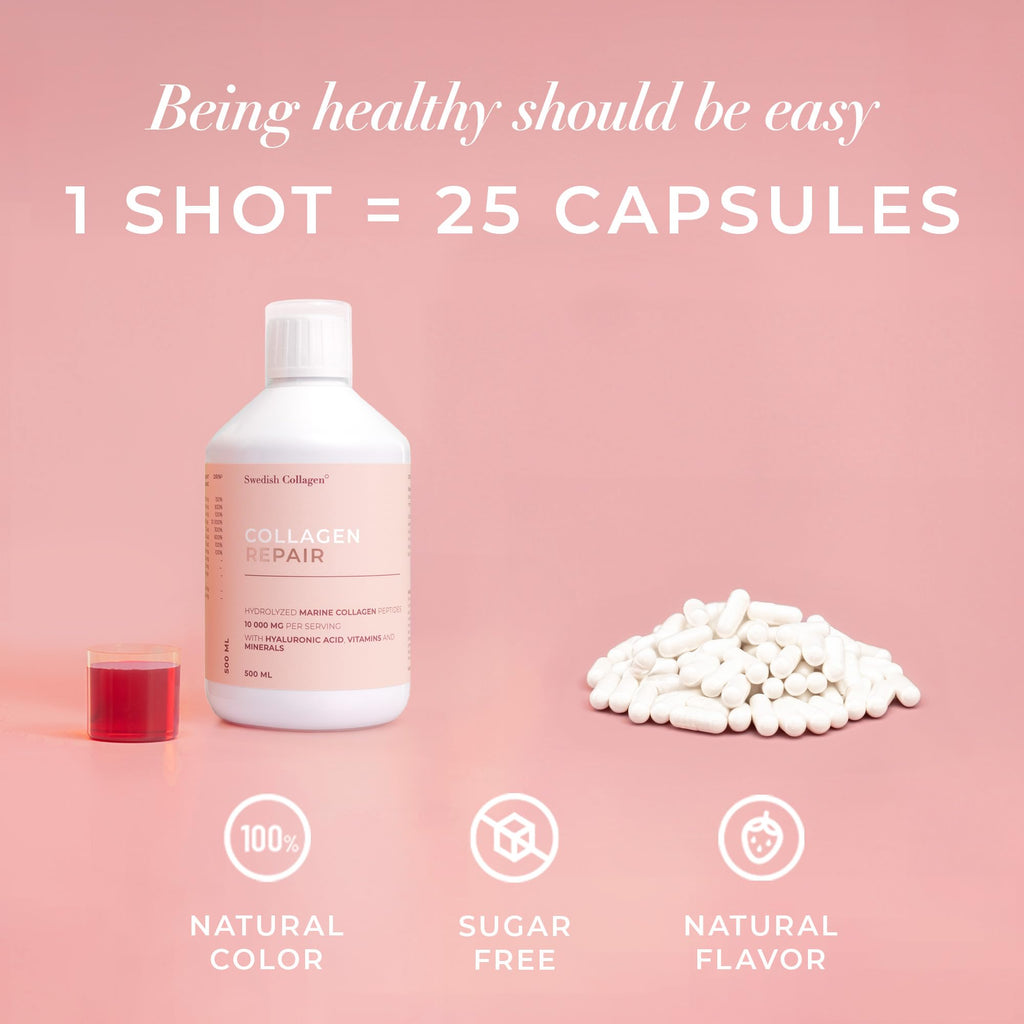 Swedish Collagen Repair | 10,000 mg Hydrolyzed Marine Collagen Liquid Supplement - 500 ml, 20 Day Supply I Hyaluronic Acid, Biotin & Vitamin C for Healthy Hair, Skin, Nails & Joints | Sugar-Free - Maple Wellness Supplements