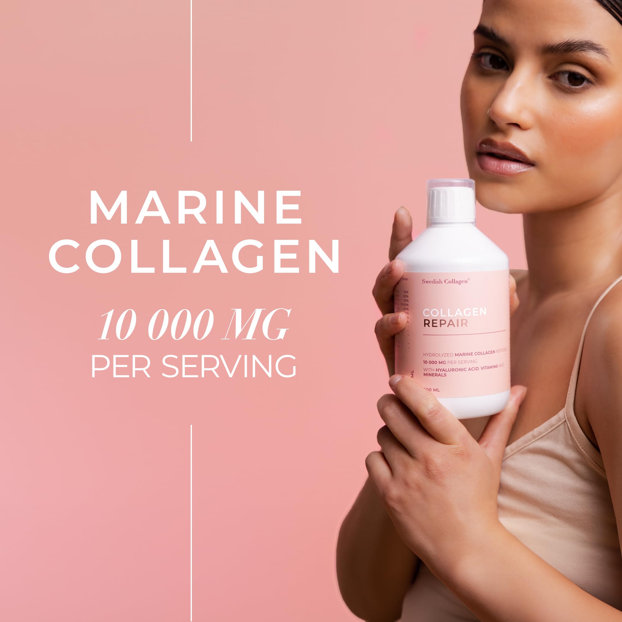 Swedish Collagen Repair | 10,000 mg Hydrolyzed Marine Collagen Liquid Supplement - 500 ml, 20 Day Supply I Hyaluronic Acid, Biotin & Vitamin C for Healthy Hair, Skin, Nails & Joints | Sugar-Free - Maple Wellness Supplements