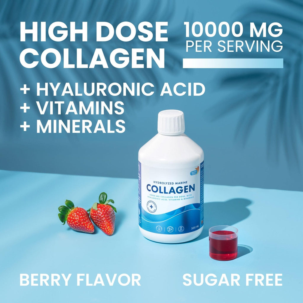 Swedish Nutra 10,000 mg Hydrolyzed Marine Collagen Liquid Supplement - 500 ml, 20 Day Supply | Hyaluronic Acid, Biotin & Vitamin C for Healthy Hair, Skin, Nails & Joints | For Men & Women | Sugar-Free - Maple Wellness Supplements