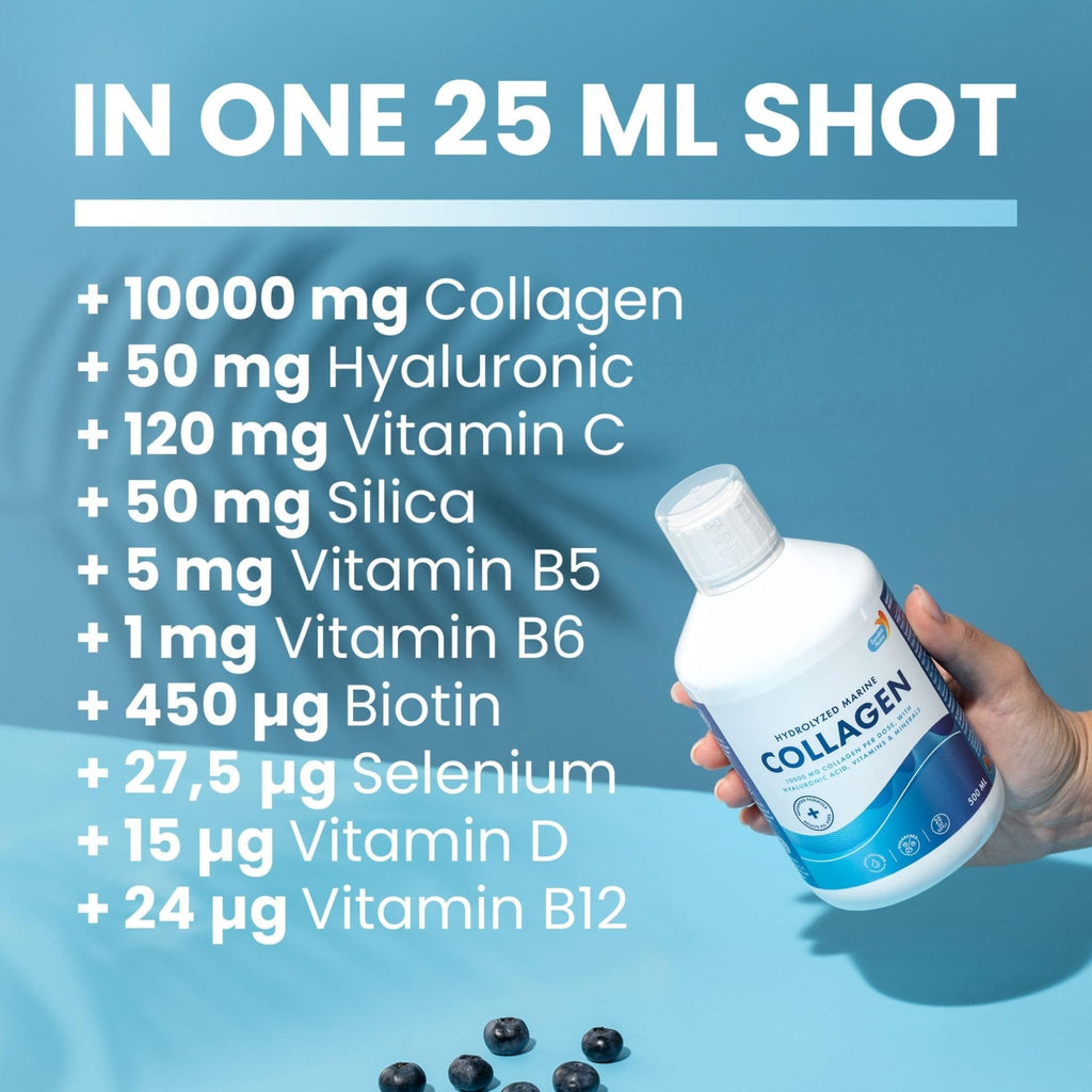 Swedish Nutra 10,000 mg Hydrolyzed Marine Collagen Liquid Supplement - 500 ml, 20 Day Supply | Hyaluronic Acid, Biotin & Vitamin C for Healthy Hair, Skin, Nails & Joints | For Men & Women | Sugar-Free - Maple Wellness Supplements