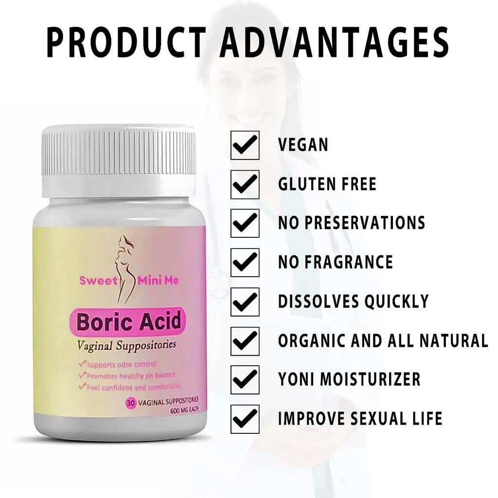 Sweet Mini Me 600mg Boric Acid Suppositories – Natural Vaginal Health Support for Women – pH Balance, Odor & Itch Relief – 30 Count Capsules - TrustMedUSA