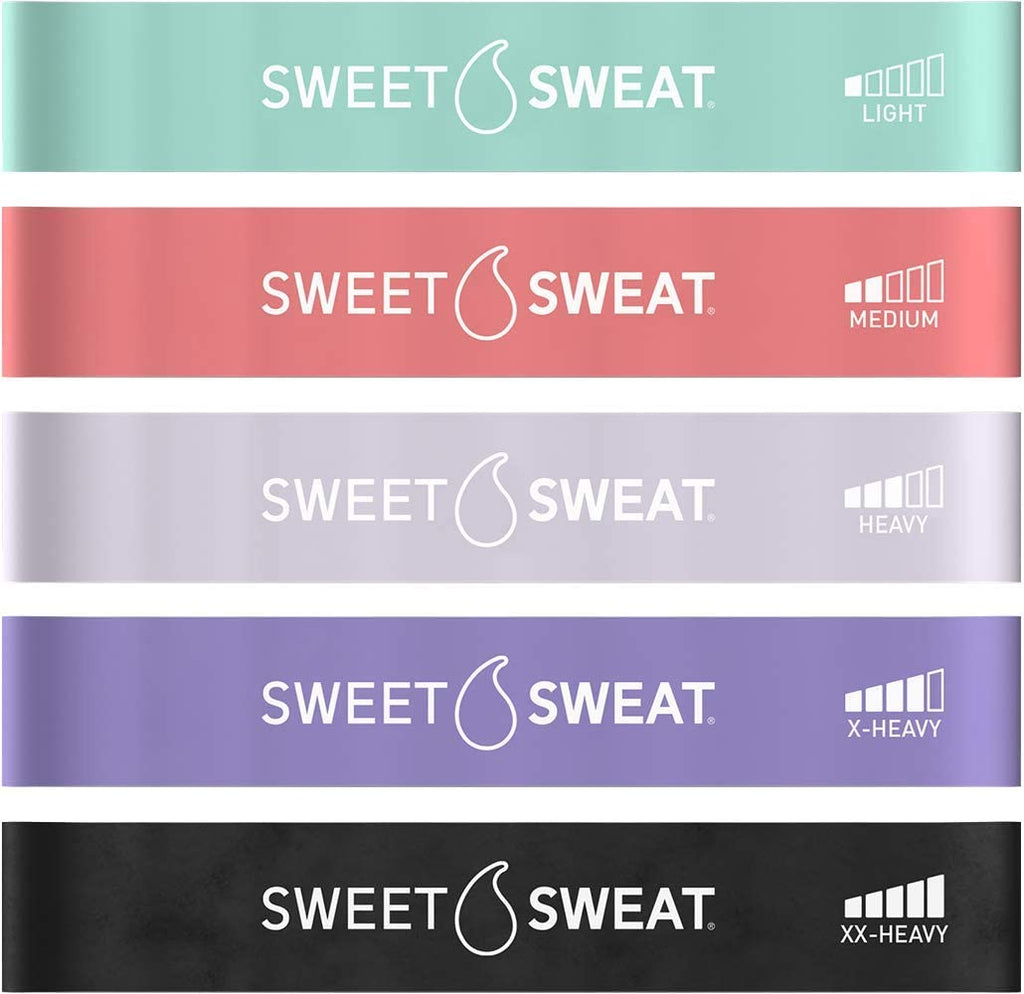 Sweet Sweat Mini Loop Resistance Bands - Set of 5 | Exercise Hip Booty Bands for Squats, Lunges, Physical Therapy, Yoga, Pilates, Rehab & Home or Gym Workouts - Maple Wellness Supplements