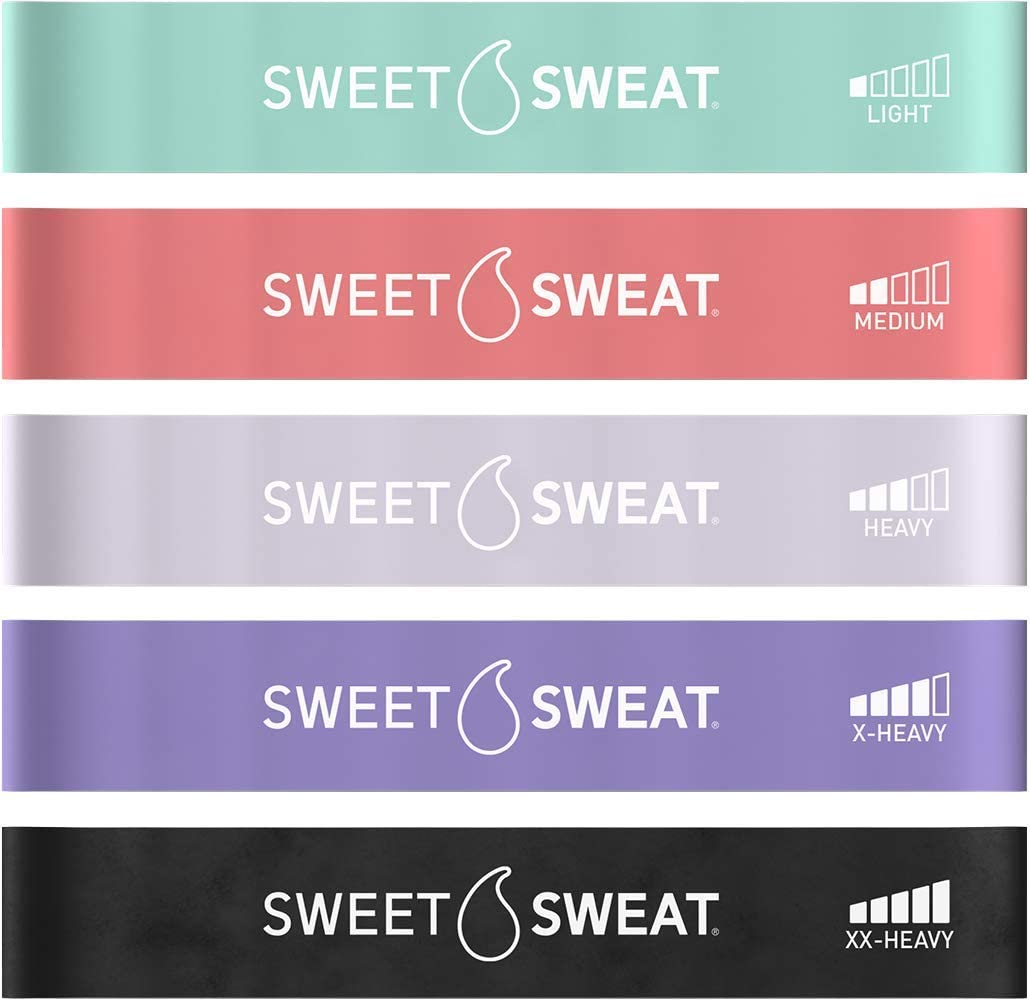 Sweet Sweat Mini Loop Resistance Bands - Set of 5 | Exercise Hip Booty Bands for Squats, Lunges, Physical Therapy, Yoga, Pilates, Rehab & Home or Gym Workouts - Maple Wellness Supplements