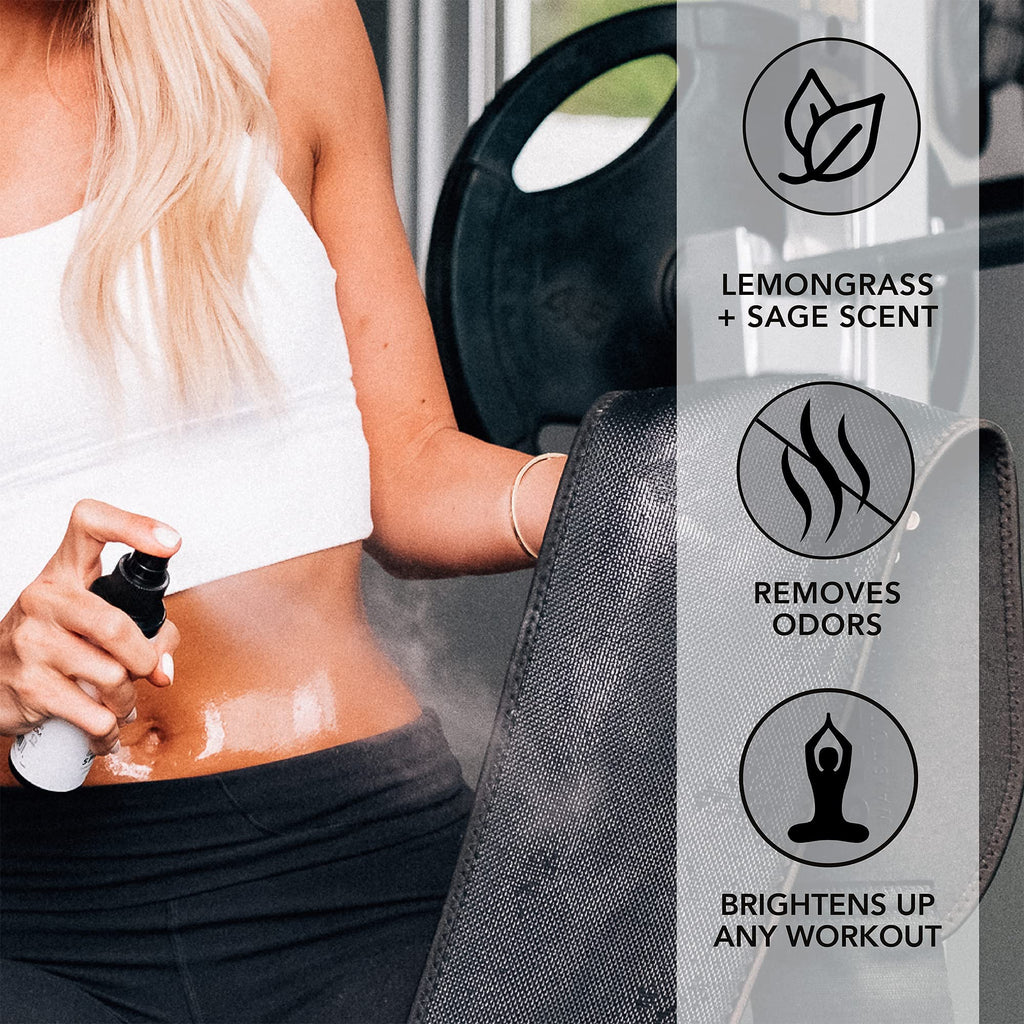 Sweet Sweat Waist Trimmer Cleaning Spray | Freshen & Clean Neoprene Trimmers, Yoga Mat, Gym Equipment & More! | Made with Lemongrass & Sage Oil - 4oz. - Maple Wellness Supplements