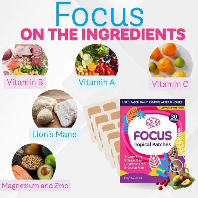 Swift Patch Focus Patch for Adults (30 Day Supply) + Proprietary Blend (Men and Women) - Help Kids and Adults Focus with Patches 22 Ingredients with Proprietary Formula - TrustMedUSA