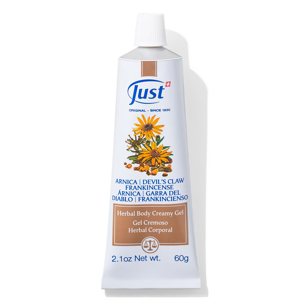 Swiss Just Arnica Gel, Arnica Creamy Gel 60g. Arnica Cream w/Devils Claw & Frankincense Oil. A Gentle Massage Cream on Wrists, Fingers, Knees, Ankles, Joints, Waist, Neck, and Back. - TrustMedUSA